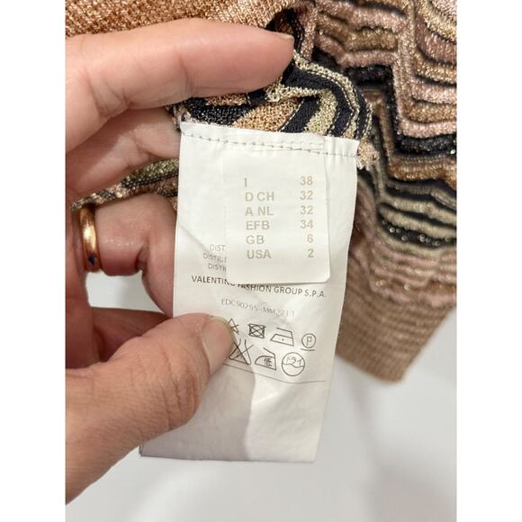 M Missoni Chevron Patterned Lurex Knit Pullover Sweater Beige/Gray Womens Size 2 - Picture 5 of 6